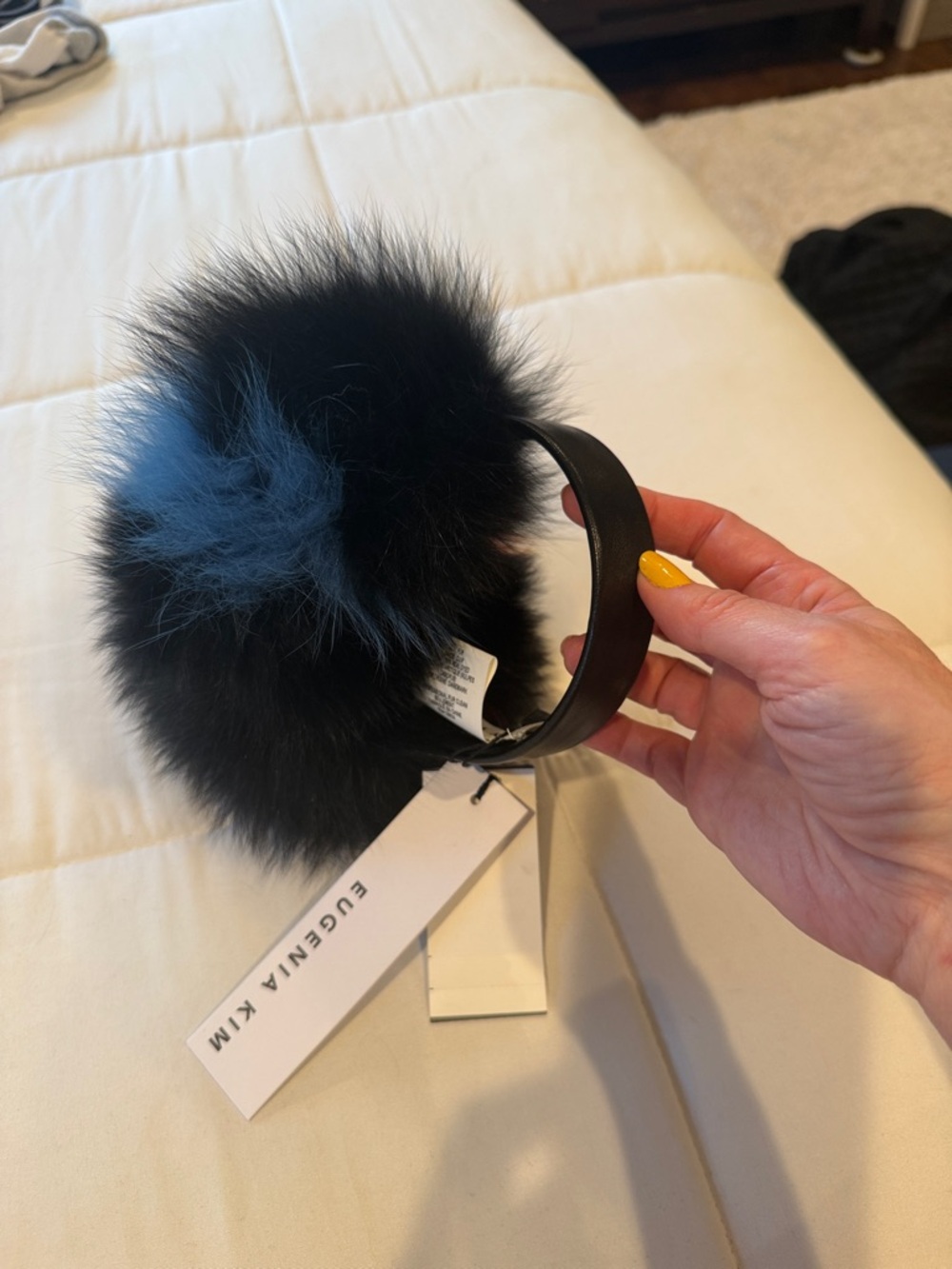Eugenia Kim Black Faux Fur Earmuffs with Yellow and Red Accent - Picture 7 of 7